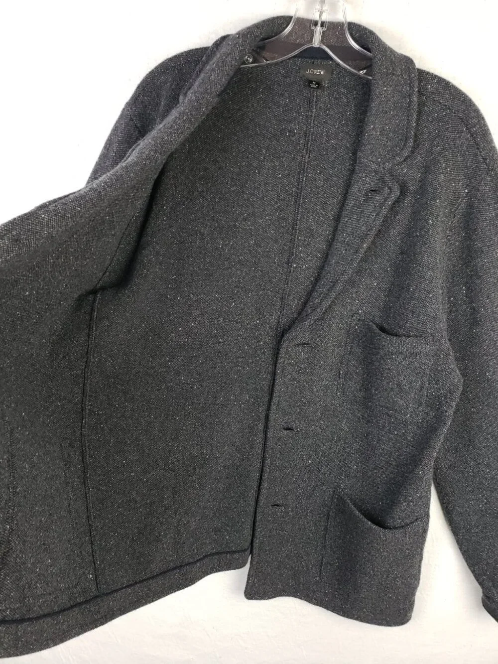 J CREW Sweater-Blazer Wool Blend Donegal Birdseye Charcoal Gray size M Preppy